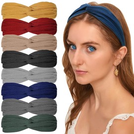 KAKUGO Cloth & Elastic Headbands (8 Pcs) For Women - Stretchy & Comfortable Yoga Headbands