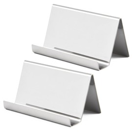 TerraShine Card Stand, Set of 2, Stainless Steel, Business Card Stand, Business Card Stand, Standing, Stylish, Office, Beauty Salon, Shop, Checkout Side (Silver)