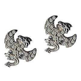 Silver Earrings Devil Satan Dragon Real 925 Sterling Silver Zirconia Crystals Rhinestone Love Faith Hope Emotion Symbol Motif Style Object White Extravagant New Good Fashion Transparent