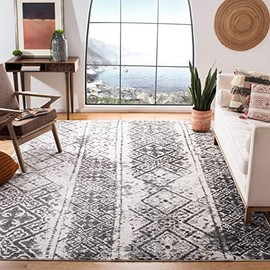 Safavieh Adirondack Collection ADR111H Moroccan Boho Distressed Area Rug, 10' x 14', Silver / Black