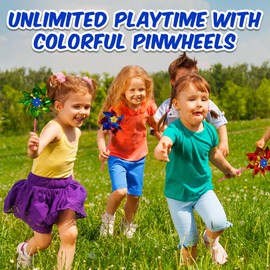 Playbees Plastic Rainbow Windmill 48 DIY Pinwheel for Kids Lawn Windmill Set for Teenagers Colorful Garden Wind Spinners Deterrent to Scare Birds Away from Yard Bird Devices Assorted Colors