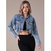 CIMUK Women's Cropped Denim Jacket Long Sleeve Button Down Washed