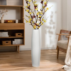 GDSZJLJ 17.7 Inch White Ceramic Floor Vase, Tall Decorative Vase with Glossy Glaze, Big Standing Flower Vases for Pampas Grass, Modern Home Decor for Living Room, Office, Bedroom, Dining Corner