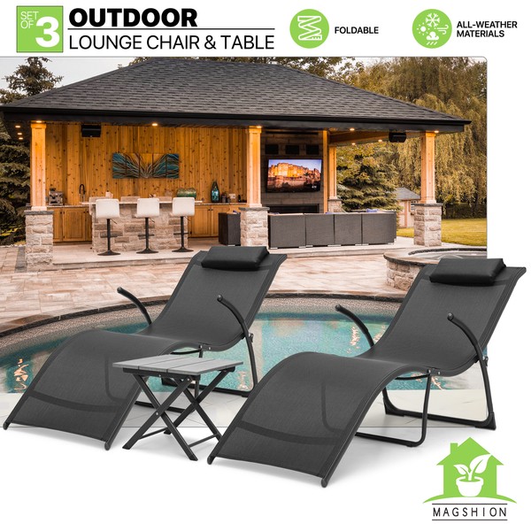 Magshion 3 Pieces [ZERO GRAVITY CHAIR+FOLDABLE TABLE SET] Beach Patio