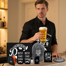 NVTROVI 10 PCS Dad Gifts from Daughter Son Wife with 16 Oz Beer Glass Coaster Apron Baseball Cap Socks Tape Measure, Best Dad Ever Gift for Birthday Father's Day Christmas Anniversary Retirement