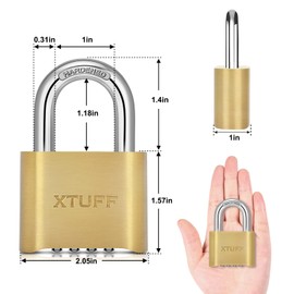 XTUFF Combination Lock-4 Digit Bottom Resettable Outdoor Brass Padlock Waterproof, Solid Wide Body, for School Gym Employee Sports Locker, Fence, Gate, Case, Hasp Storage, Suitcases, Keyless. (1)
