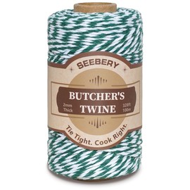 Green and White Butchers Twine – Food Safe Cotton Cooking Twine String for Trussing Turkey, Roasting, Baking, Tying Meat, Pumpkin Bread, Kitchen Use, Christmas Decorations and Gift Wrapping(328ft 2mm)