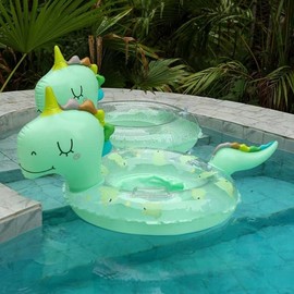 New Small Dinosaur Baby Kids Inflatable Clear Transparent Tube Swimming Ring LF1676 (Free Size/Small) Dinosaur Swimming Ring 15ea