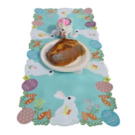 Easter Table Runners for Spring Holiday Home Dining Dresser Scarf Decorations, Applique Cutouts Embroidered Colorful Bunnys Eggs Table Topper, Spring Color,Runner 15"×34"-1PC, Light Blue