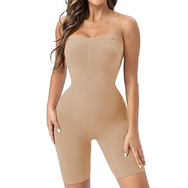Lynclare Strapless Bodysuit for Women Tummy Control Shapewear Mid-Thigh Seamless Sculpting Body Shaper with Removable Straps Sienna L