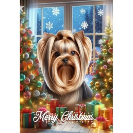 Yorkie Show Cut - Best of Breed Christmas Garden Flag 12" x 17"