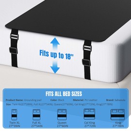 Grounding Mat for Bed - Earth Grounding Mats, PU Leather Grounded Pad for Improve Sleep, Relaxation, Balanced Energy, Conductive Grounding Mattress Pad with Adjustable Straps (Queen (27 * 60 in))