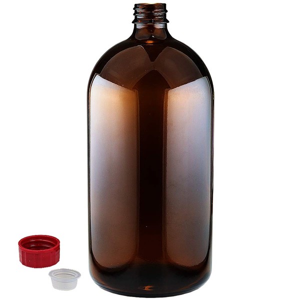Light Blocking Bottle with Inner Plug, Tan 33.8 fl oz (1,000 ml) (1 L) Size, Refill Bottle, Glass Bottle, Empty Container, Brown Bin, Alcohol for Disinfection, Large Capacity, Storage, Refillable Container, Alcohol, Glass Bottle