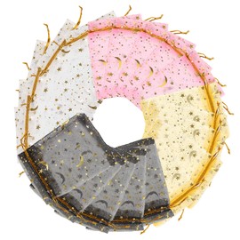 CCINEE 100pcs Clear Organza Bags, 3.5x4.7 Drawstring Star & Moon Gift Bags for Wedding, Christmas & Storage (Mixed Color)