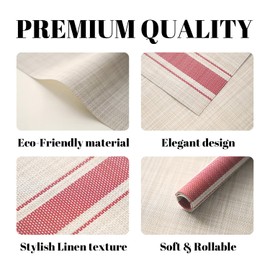 SUMYMERY Placemats Set of 6 Vinyl/Plastic Woven Place Mats for Kitchen Table Indoor/Outdoor Washable Placemat Wipeable Dining Table Mats (Khaki Red,6)