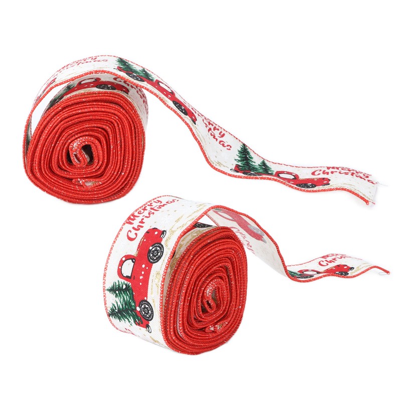 2pcs Christmas Decoration Ribbon Clear Vivid Pattern Durable Packaging Ribbon