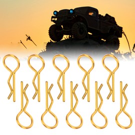 Dilwe RC Car Shell Clips, 10Pcs RC Car Shell Clip R-Shape Metal Body Clips Pins Secure Shell Pin Compatible with 1/5 1/6 1/8 1/10 RC Car(Gold)