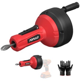 POPULO Drain Auger, Auto Feed Plumbing Snake Clog Remover for Unclog Sink Drain 3/4"-2" Pipe, 16 Ft Snake Hair Drain Clog Remover Cleaner Tools Manually or Powered for Shower, Bathtub, Kitchen, Sink