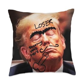 Trump sleeping in court meme with marker graffiti Throw Pillow