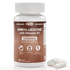HFELIZ HMB and Leucine Supplement, 3500mg L-Leucine HMB with Vitamin D3, Amino Acid BCAA for Men, Vegan, Gluten Free, 90 Capsules