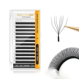 NAGARAKU W Shape Eyelash Extension 7D Cluster Premade Fans Eye Lashes Faux Mink Matte Black Easy Fanning False Eyelashes (0.07mm D curl 9mm)