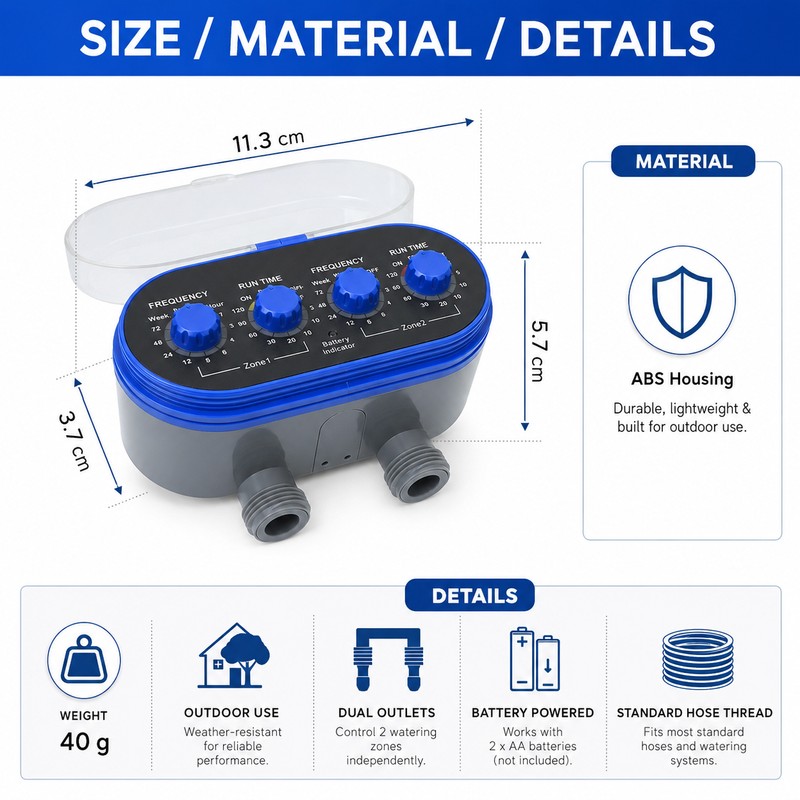 Two-Outlet Water Timer for Garden Irrigation – Automatic Electronic Hose
