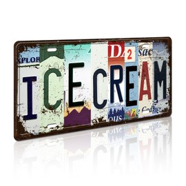 Vintage Metal Ice Cream Sign - Decorative Signs for Dessert Party Home Bars Cafe Shop Decor, 12 x 6 Inches