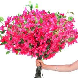 Yuxung 30 Pcs Artificial Faux Bougainvillea Fake Flower Silk Bougainvillea Branches UV Resistant Outdoor Indoor Decoration for Wedding Home Centerpieces Outside Decor (Rose Red)
