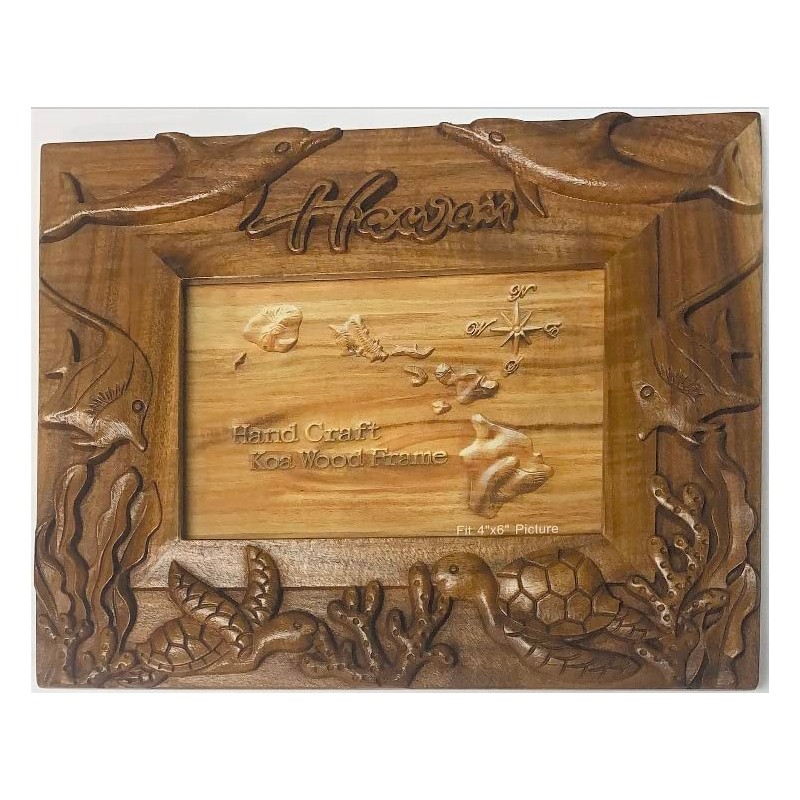 Koa Wood Handcrafted Picture Frame, HAWAII Design 4"x6"