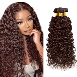 Fabimiya 26 28 30 Inch Human Hair Bundles Brown 4# Water Wave Bundles Human Hair Unprocessed Soft Sewn In Hair with Double Weft for Black Women
