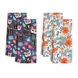 Jogoico Tea Towels 100% Cotton Pack of 4 Kitchen Towels Cat Kitchen Towel 45 x 70 cm Tea Towels Soft Kitchen Towels Absorbent Towels Multifunctional Drying Towel - 2 Themes