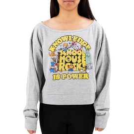 Ripple Junction Schoolhouse Rock Women's Crop Top Long Sleeve Sweatshirt Knowledge is Power Nostalgia Heather Grey 2XL