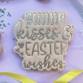 LissieLou Bunny Kisses and Easter Wishes Cookie Cutter and Stamp Easter Icing Stamp Fondant Embosser - Light Pink