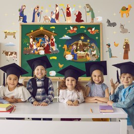 BBTO 65 Pcs Christmas Nativity Bulletin Board Decorations Set Religious Nativity Scene Christian Classroom Cutouts for Xmas Party Wall Decor(Small)