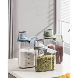Livaprul Rice container storage tank, kitchen storage container, sealed food storage, sealed design measuring cup. With pouring port, suitable for oatmeal, grains, rice, flour (blue, 2800ML)