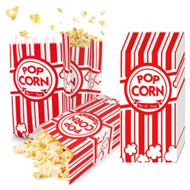 KERIQI Popcorn Bags, 50 Pcs Paper Popcorn Container Red and White Concession Stand Popcorn Holder Movie Theme Party Supplies