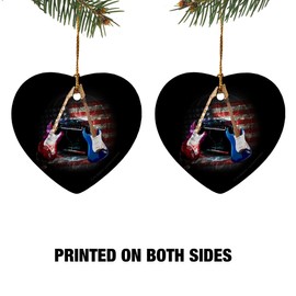 GRAPHICS & MORE Electric Guitars American USA Flag Rock and Roll Red White Blue Heart-Shaped Porcelain Holiday Christmas Tree Ornament - 2.8"