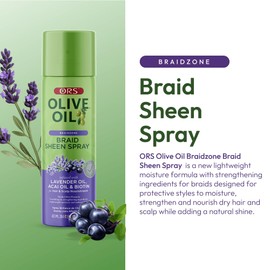 ORS Olive Oil Braidzone Braid Sheen Spray with Lavender, Acai & Biotin for Hair & Scalp Nourishment 10 Ounces (1)
