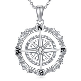 Diamond Compass Necklace for Women 925 Sterling Silver Lab-Grown Diamond Vintage Style Filigree Compass Pendant Necklaces Christmas Birthday Gifts