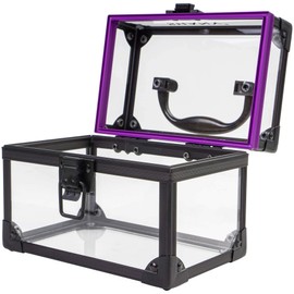 SHANY Clear Cosmetics and Toiletry Train Case - Clear Travel Makeup Bag Case Organizer with Secure Closure and Black/Purple Accents - Extra Large