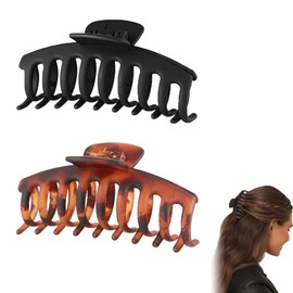 2 Pcs Hair Clips Claw Strong Hold Long Short Hair Clips Curved Design Octopus Hair Big Claw Clips Thin Thick Hair Lightweight Non-Slip Grip Strong Hold for Women Lady Girl's Hair(Leopard print+Black)