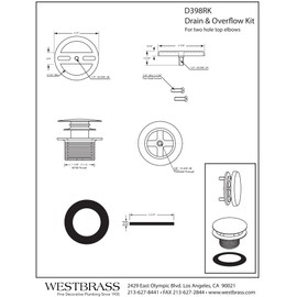 Westbrass Mushroom Tip-Toe Tub Trim Set with Floating Faceplate, Matte Black, D398RK-62