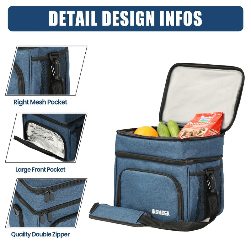 INSMEER 16L Lunch Bag, 2 Decks Lunch Box for Work