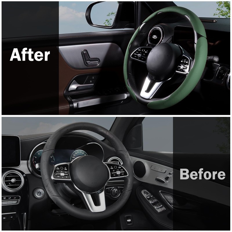 Car Steering Wheel Cover Leather Snap On 3Pcs Steering Wheel