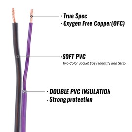 Sinus Live 16-18AWG OFC(Oxygen Free Copper 99.97%) Speaker Wire 100FT Great use for Home Theater Speakers Car Speakers and HIFI systems, Purple and Black