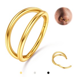 BodyBonita Double Hoop Nose Ring - Gold G23 Titanium Septum Rings 18G Nose Piercings Jewelry Conch Helix Daith Rook Tragus Cartilage Earring Hinged Nostril Piercing Lip Rings 8mm