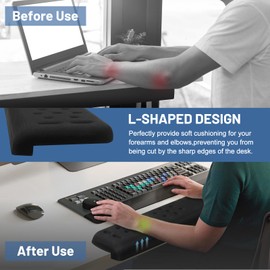 Desk Edge Cushion, L-Shaped Desk Elbow Pad, Memory Foam Desk Arm Rest Pad for Forearms, Ergonomic Elbow Rest and Wrist Support for Desk (24 Inch)