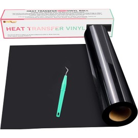 Heat Transfer Vinyl HTV Vinyl Rolls - 12" x 15ft Black HTV Vinyl for Shirts, Black Iron on Vinyl Compatible with Cricut Explore Air 2/Explore 3 Machine and Silhouette Cameo- Easy to Cut & Weed for Heat Vinyl Design (Black)