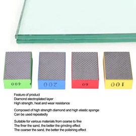 4pcs Diamond Hand Polishing Pads for Sanding Ceramics Glass Tile Concrete Stone Marble Granite, 60# 100# 200# 400#