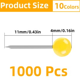 1000 Pcs Map Push Pins 10 Assorted Colors Round Head Map Tacks with Steel Points Decorative Drawing Pins for Cork Board Bulletin Board Map Maker Photo Wall Office Home Supplies